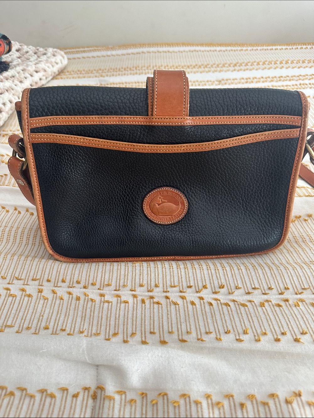 Dooney & Bourke Black with Brown Trim Pebbled Leather Crossbody - Picture 2 of 4